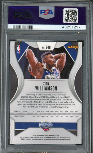 Zion Williamson 2019 Panini Prizm Basketball Rookie Card RC #248 Graded PSA 10 GEM MINT-Powers Sports Memorabilia